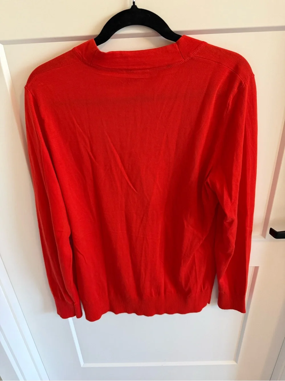 Tory Burch 100% Cotton V-Neck Cardigan Sweater Red Gold Logo Buttons Women’s XL